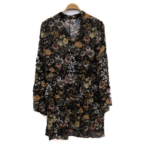 Robert Rodriguez Floral Tired Ruffle Silk Dress S Black Sheer Boho Whimsygoth - Picture 9 of 12